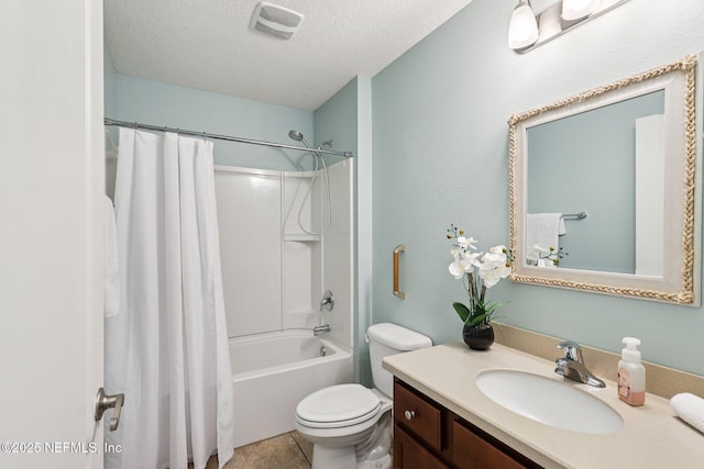 741 W Kings College Dr, Saint Johns, FL 32259 - bathroom featuring vanity, shower / tub combo with curtain, a textured ceiling, and tile patterned floors
