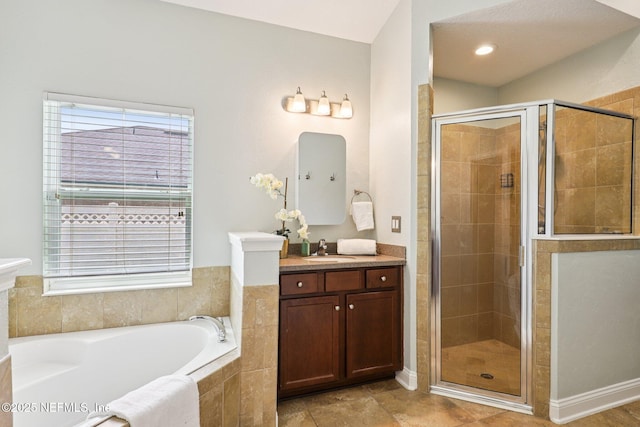 741 W Kings College Dr, Saint Johns, FL 32259 - full bath featuring a bath, vanity, and a stall shower