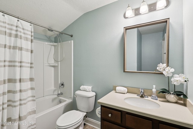 741 W Kings College Dr, Saint Johns, FL 32259 - full bath featuring vanity, shower / tub combo with curtain, a textured ceiling, and vaulted ceiling