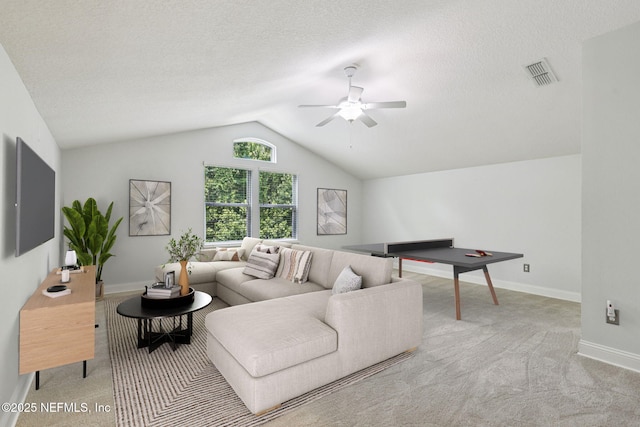 741 W Kings College Dr, Saint Johns, FL 32259 - living room with ceiling fan, light carpet, and lofted ceiling