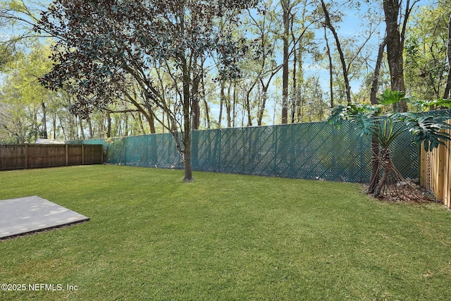 view of yard with a fenced backyard