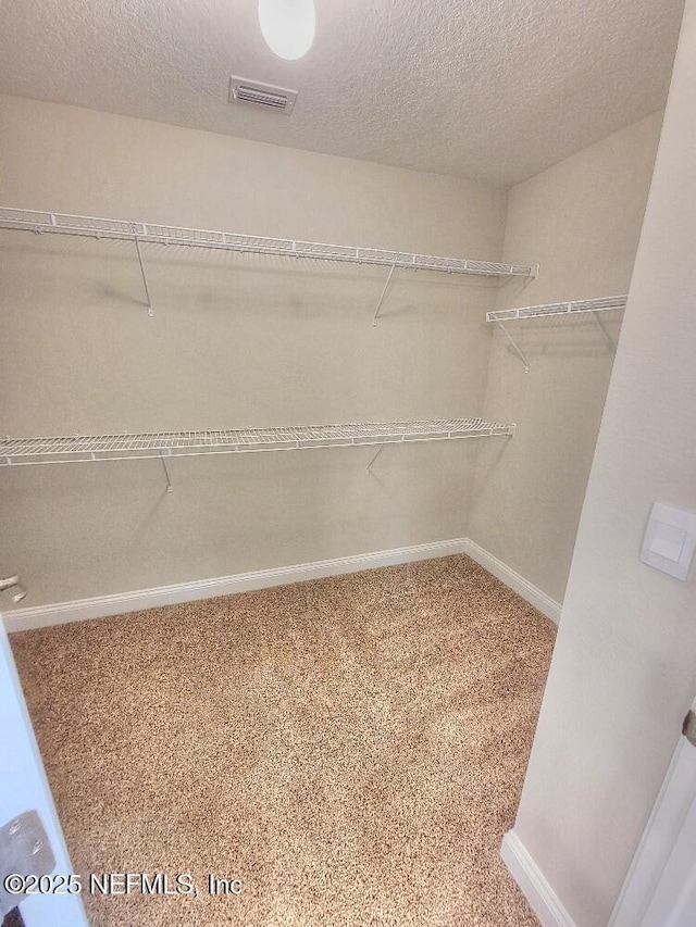 spacious closet with visible vents and carpet flooring