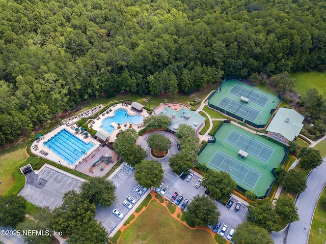 aerial view featuring a view of trees