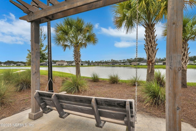 view of patio / terrace featuring a water view