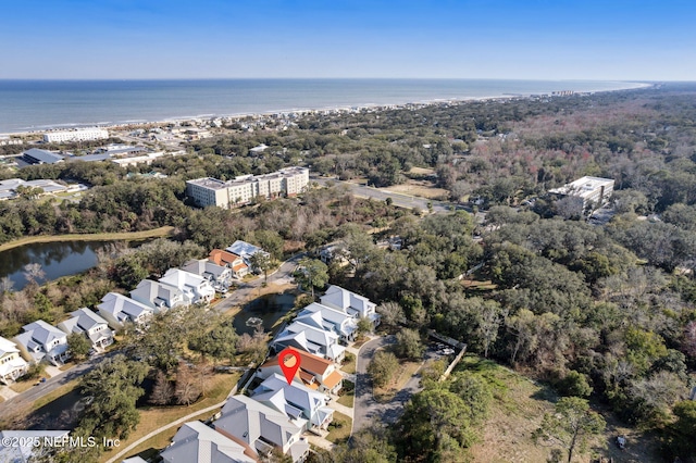 bird's eye view featuring a residential view and a water view