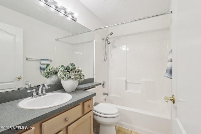 full bath with  shower combination, vanity, and toilet