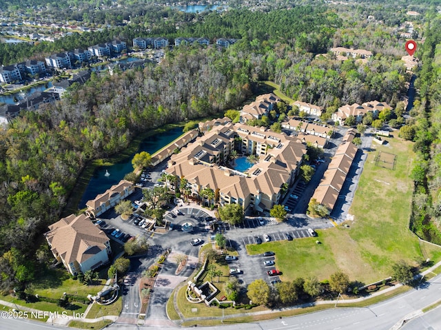 aerial view with a water view