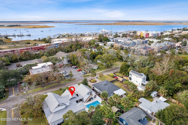 bird's eye view featuring a water view