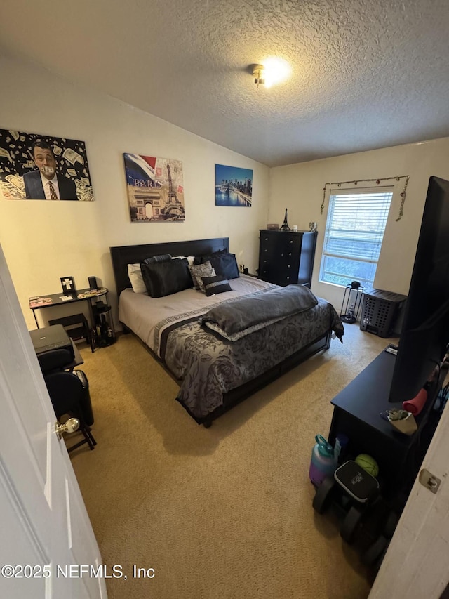 bedroom featuring carpet floors and a textured ceiling