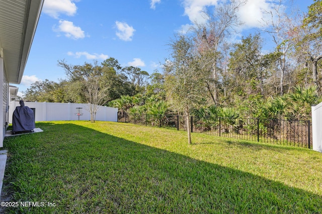 view of yard with a fenced backyard