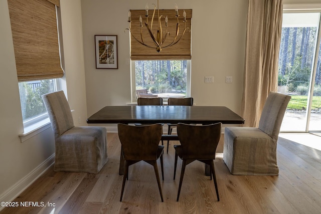 dining area featuring a wealth of natural light, baseboards, and wood finished floors