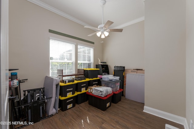 storage area featuring ceiling fan