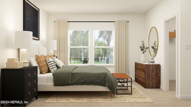 bedroom with baseboards and carpet