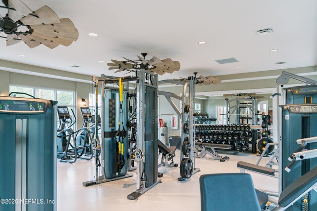 workout area with recessed lighting and visible vents