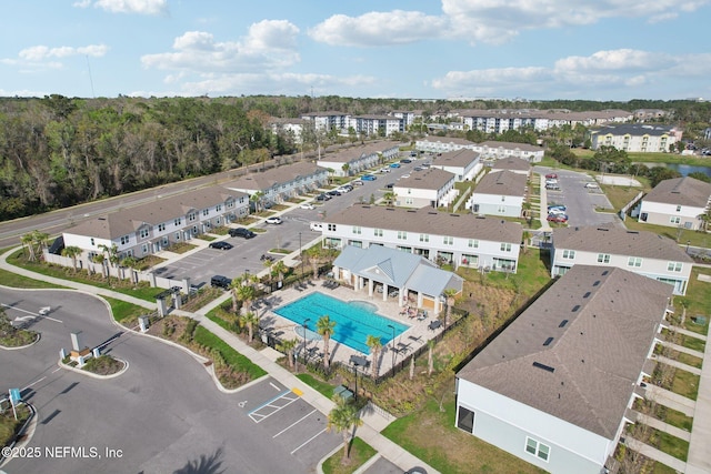 drone / aerial view with a residential view