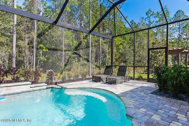 outdoor pool featuring a patio and a lanai