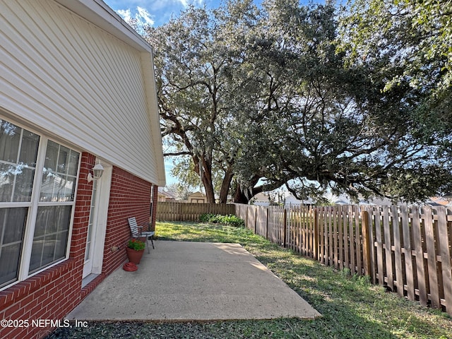 view of yard featuring a fenced backyard and a patio