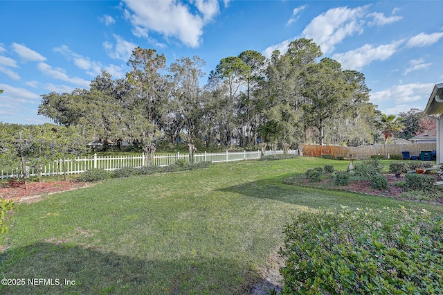 view of yard with a fenced backyard