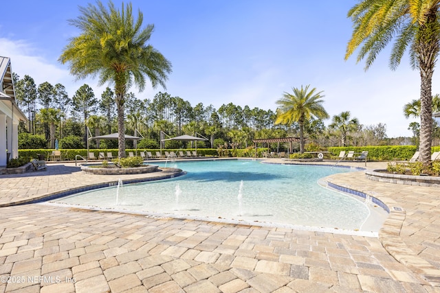 pool with a patio area