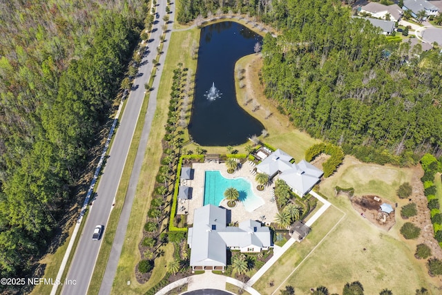 bird's eye view featuring a water view