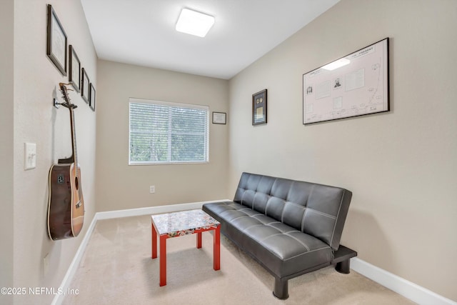 sitting room with baseboards and carpet flooring