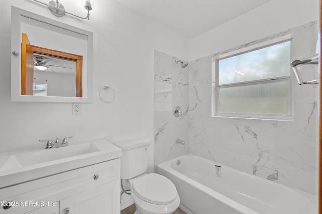 bathroom with  shower combination, vanity, and toilet