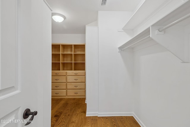 spacious closet featuring visible vents and wood finished floors