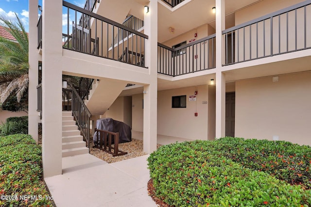 view of patio / terrace featuring stairway