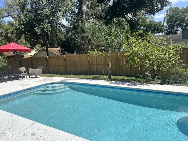 view of pool featuring a fenced in pool, a patio area, and a fenced backyard