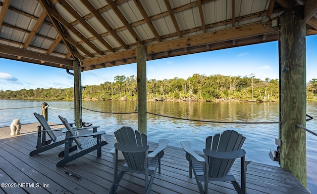 dock area with a water view and a gazebo