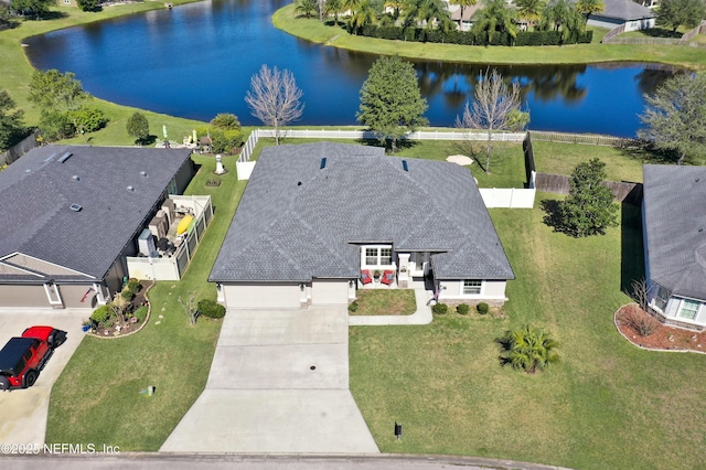 aerial view featuring a water view