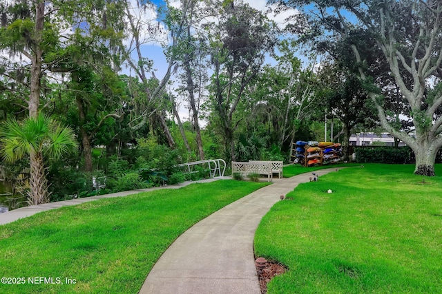 view of property's community featuring a yard