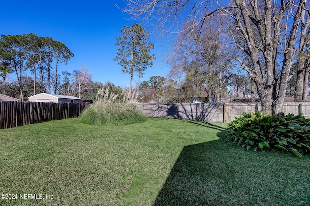 view of yard with a fenced backyard