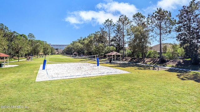 surrounding community featuring volleyball court, a yard, and a gazebo