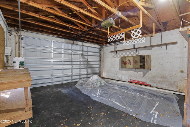 garage with a garage door opener