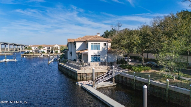 view of dock with a water view