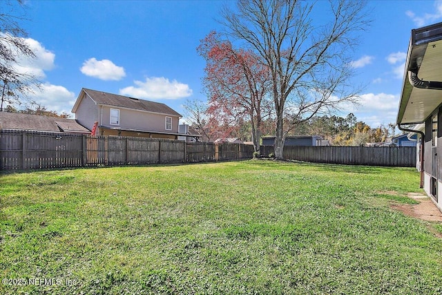 view of yard with a fenced backyard