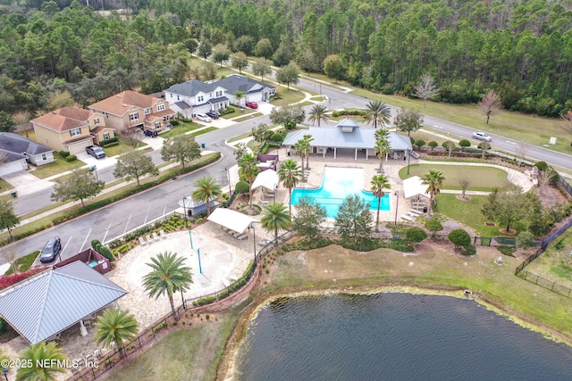 bird's eye view featuring a water view