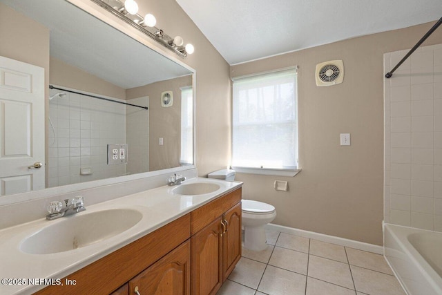 bathroom with tile patterned floors, visible vents, toilet, and a sink