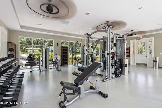 workout area with plenty of natural light and visible vents