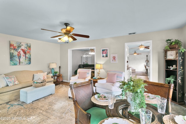 living room featuring visible vents