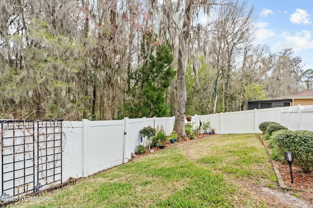 view of yard with a fenced backyard