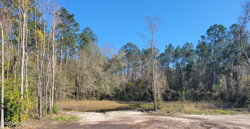 view of landscape featuring a wooded view