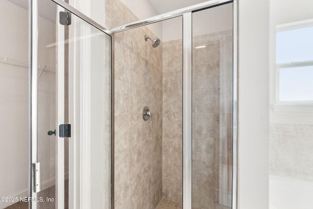 bathroom featuring a shower stall