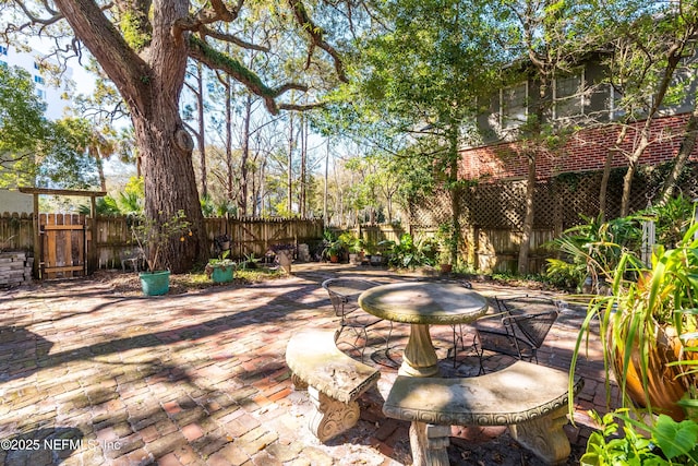 view of patio / terrace featuring outdoor dining area and a fenced backyard