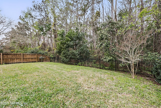 view of yard with a fenced backyard