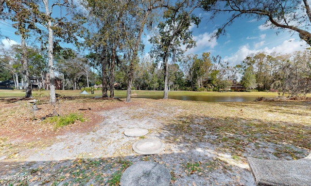 view of yard with a water view