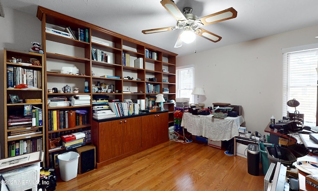 office with ceiling fan and light wood finished floors