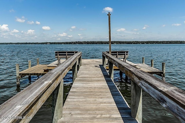 dock area featuring a water view