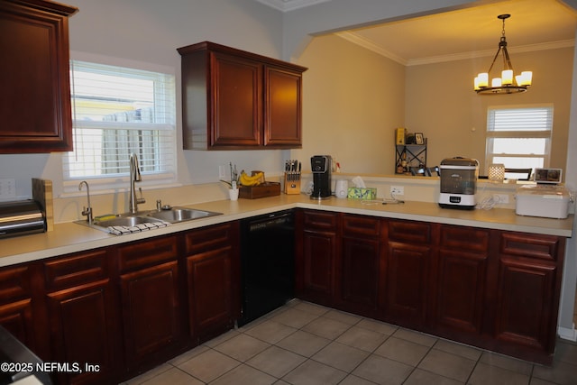 kitchen with dishwasher, dark brown cabinets, and a sink